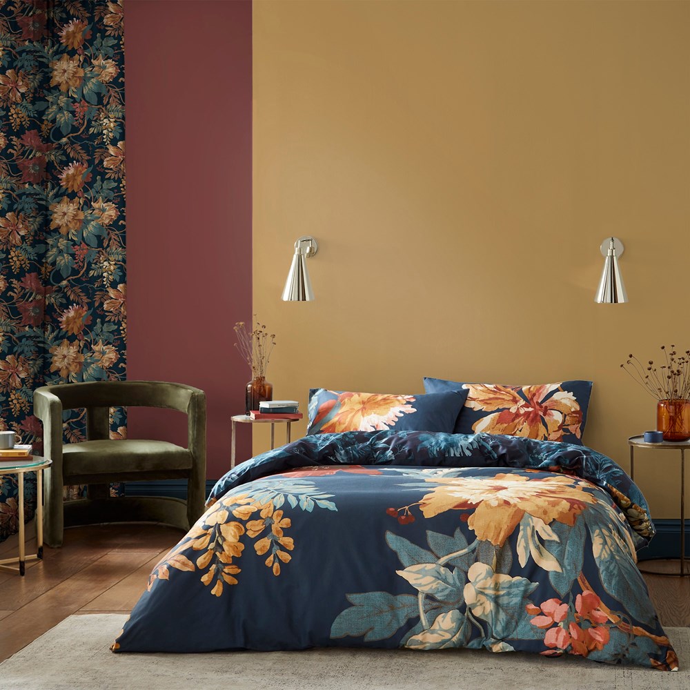 Florenzia Floral Bedding Set by Graham & Brown in Dusk Blue